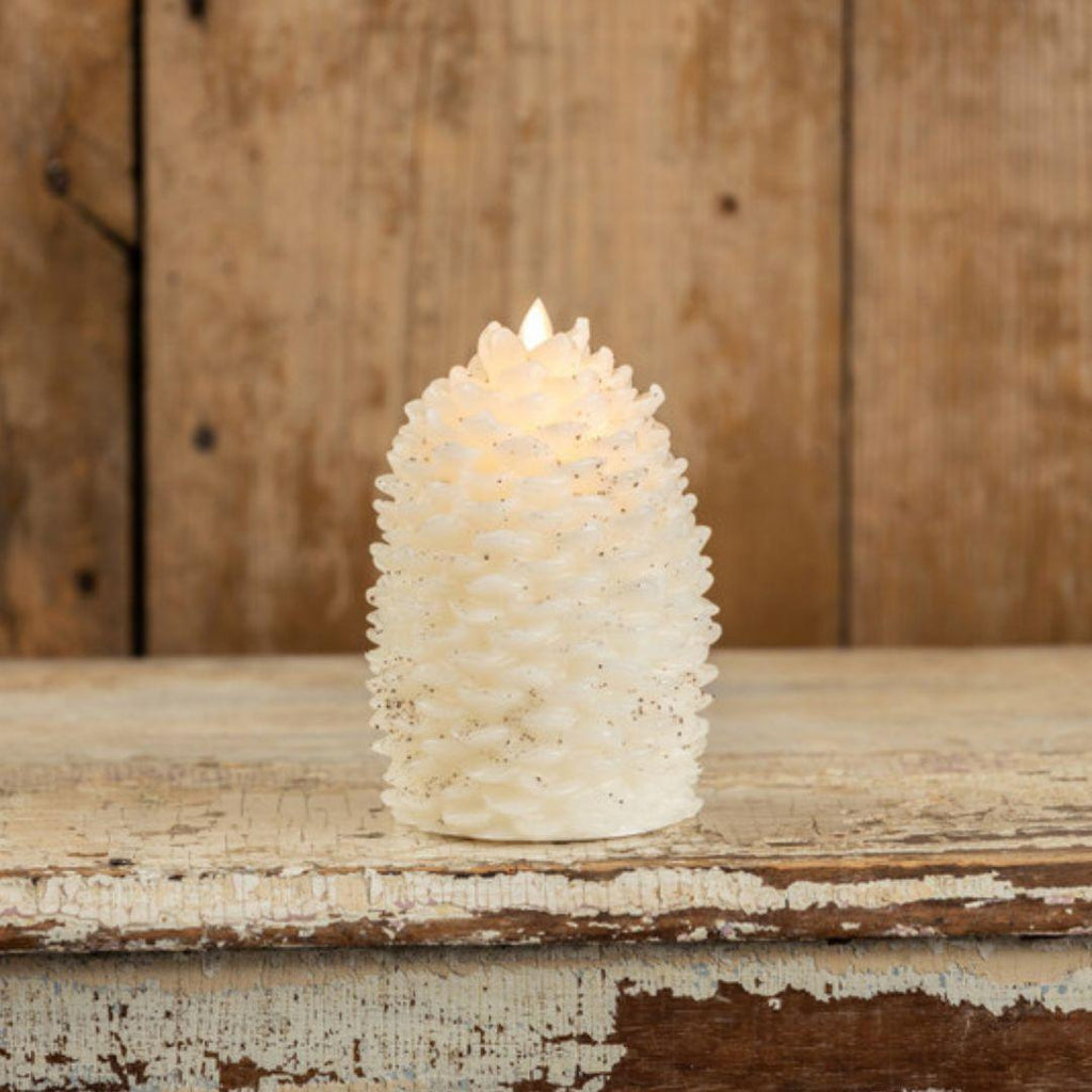 6'' White Pinecone Candle with Moving Flame