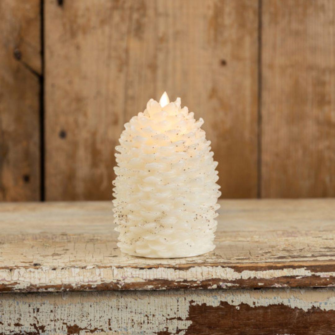6'' White Pinecone Candle with Moving Flame