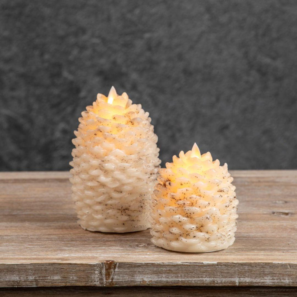 6'' White Pinecone Candle with Moving Flame