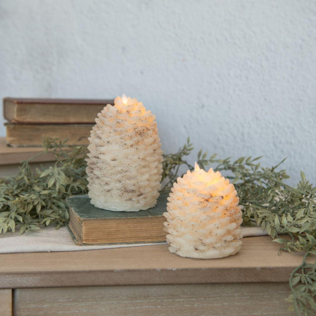6'' White Pinecone Candle with Moving Flame