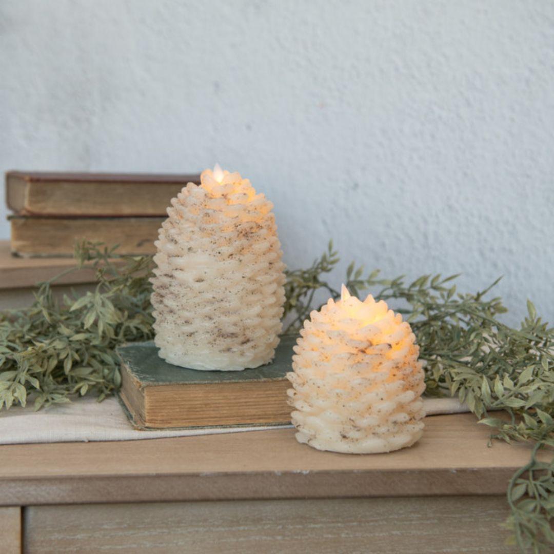 6'' White Pinecone Candle with Moving Flame