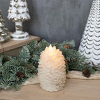 6'' White Pinecone Candle with Moving Flame