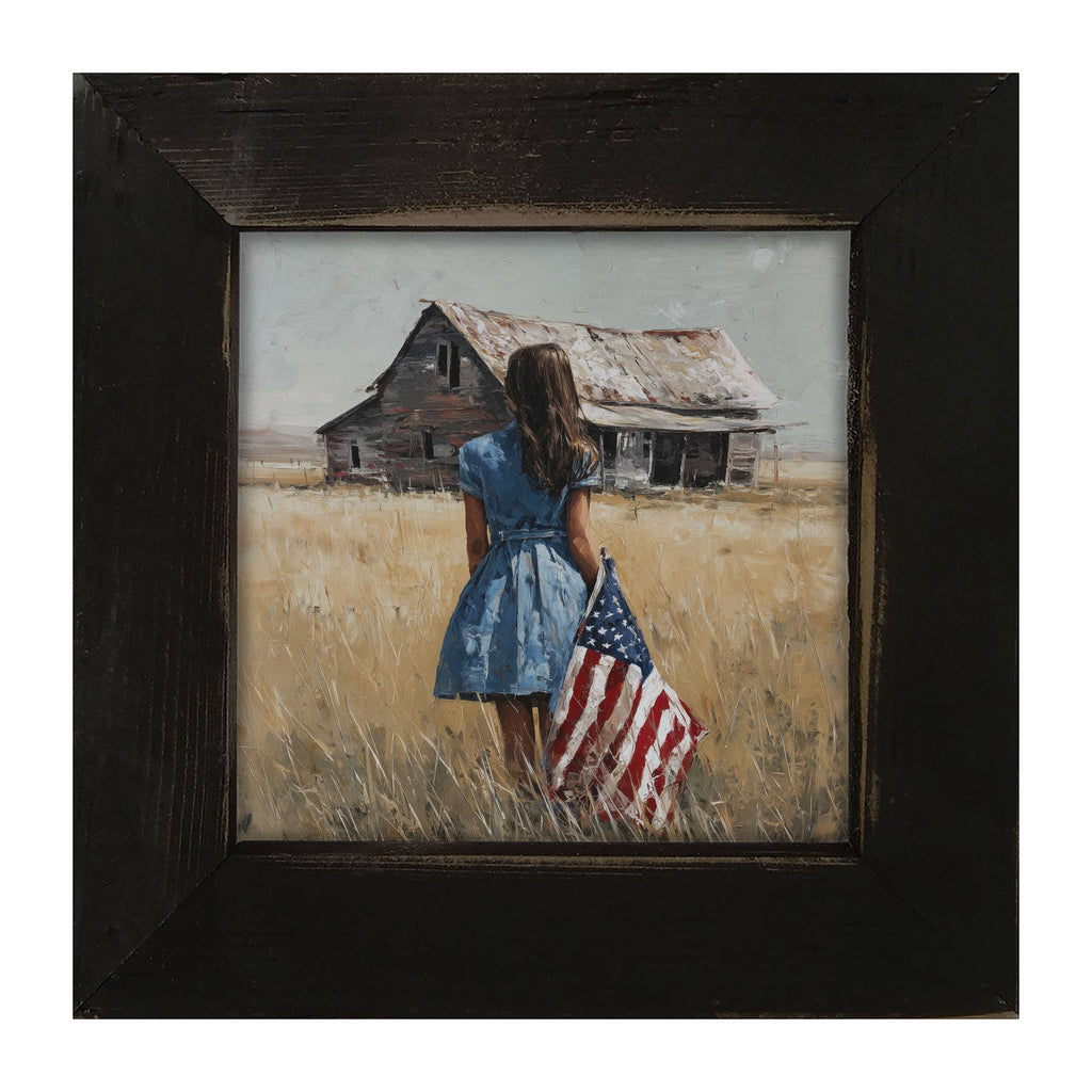 Child With Flag - Girl in Blue Dress
