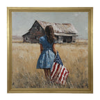 Child With Flag - Girl in Blue Dress