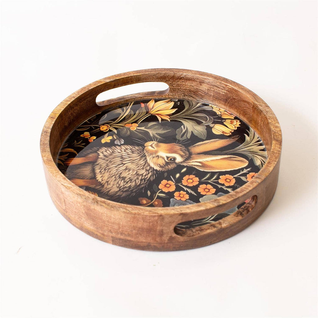 Floral Rabbit Round Enamel Tray