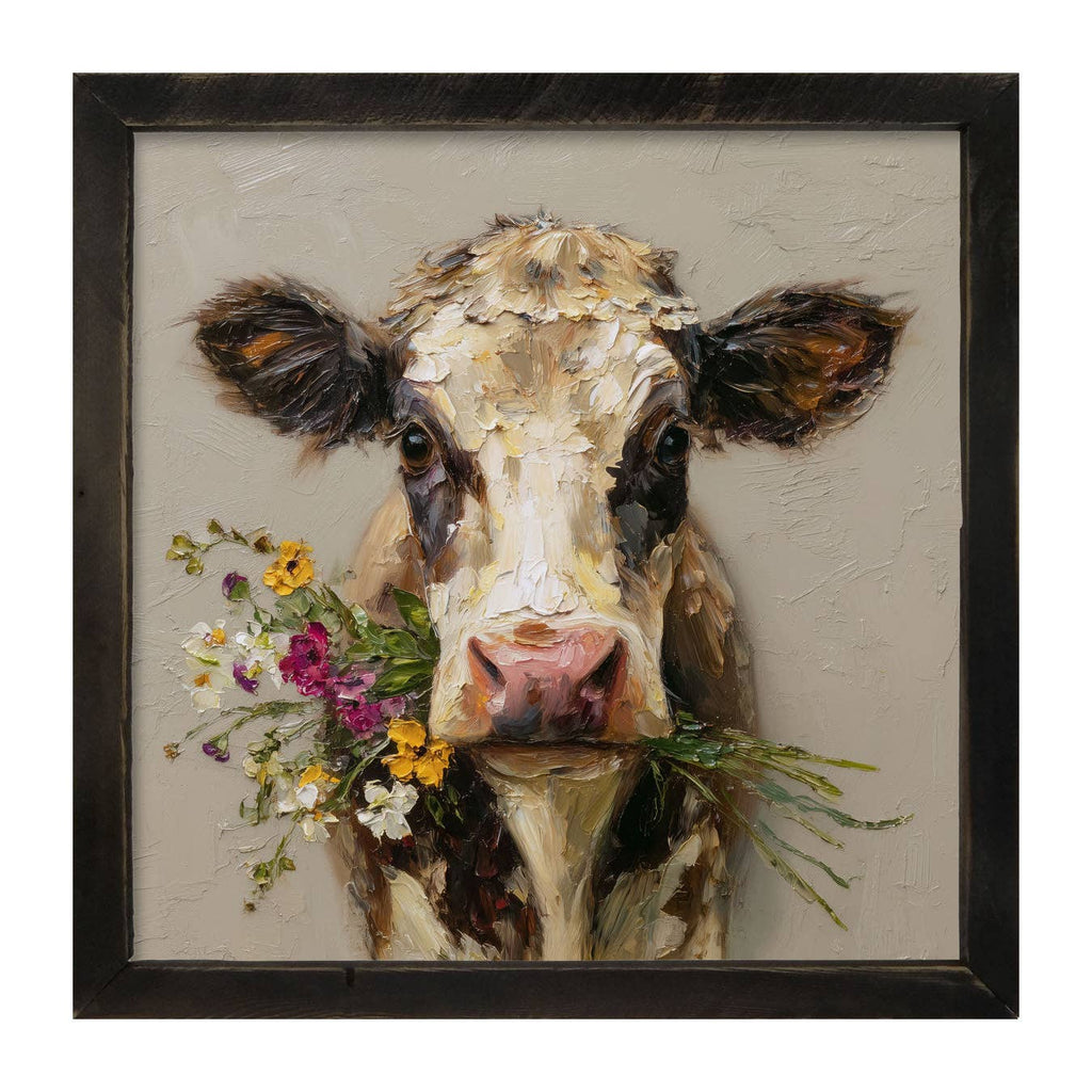 Spring Season Cow Holding Flowers
