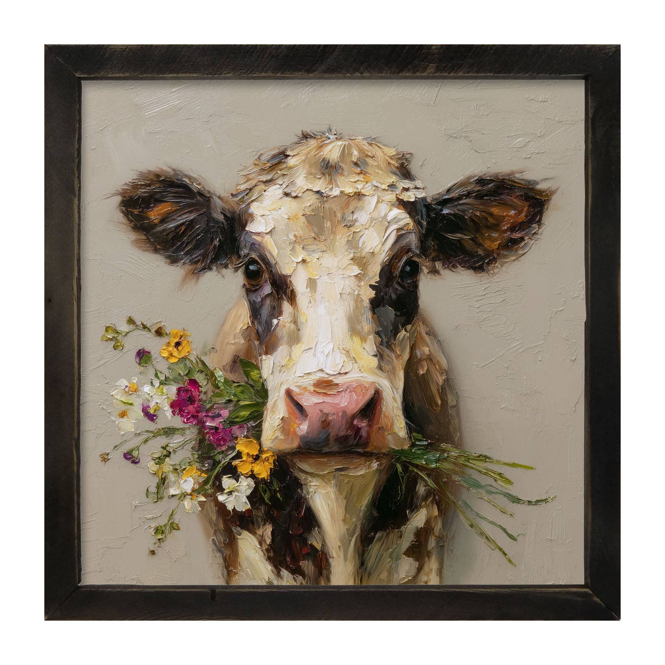 Spring Season Cow Holding Flowers