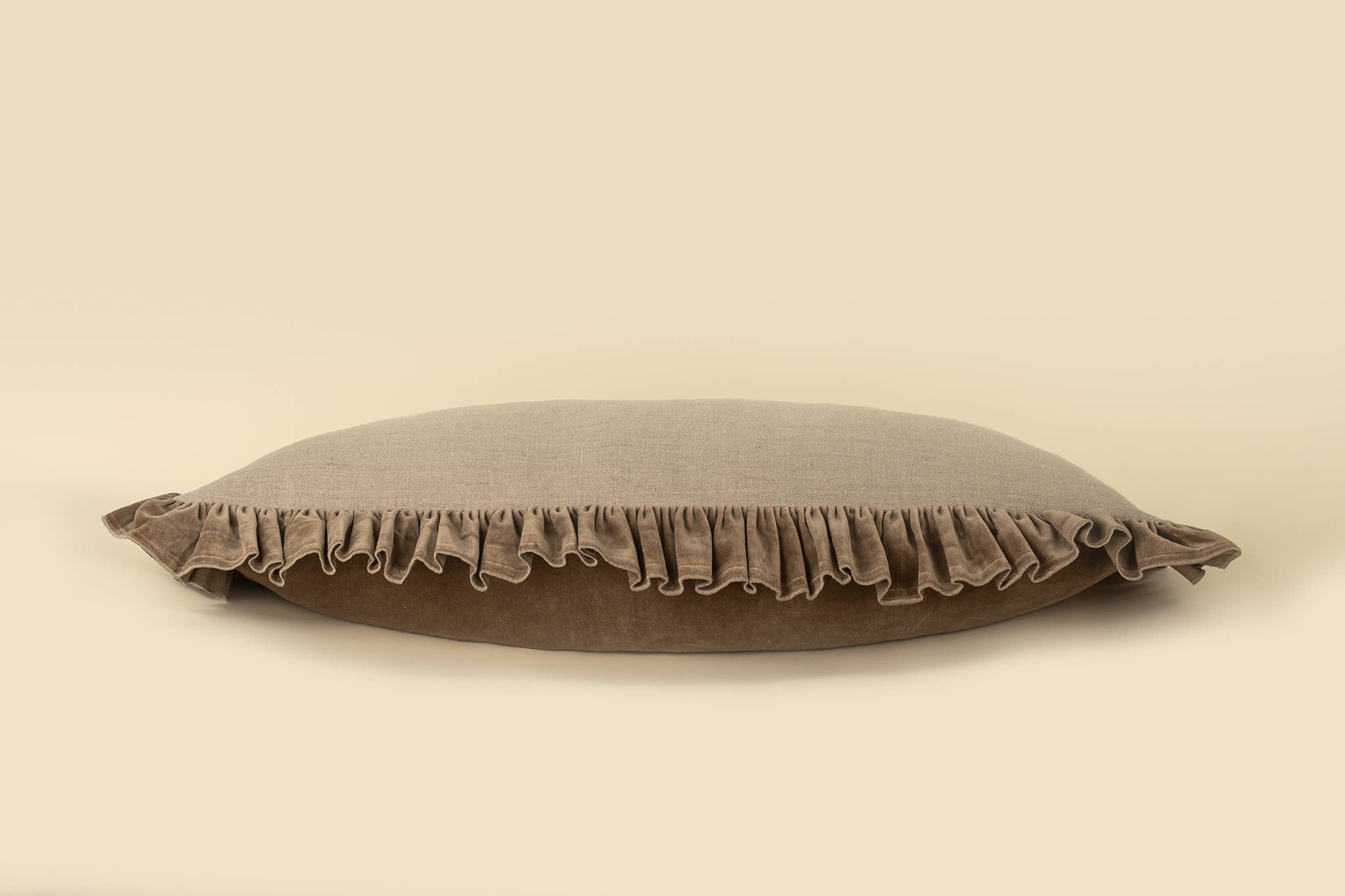 15x42 Velvet Ruffle Linen Pillow, Chocolate