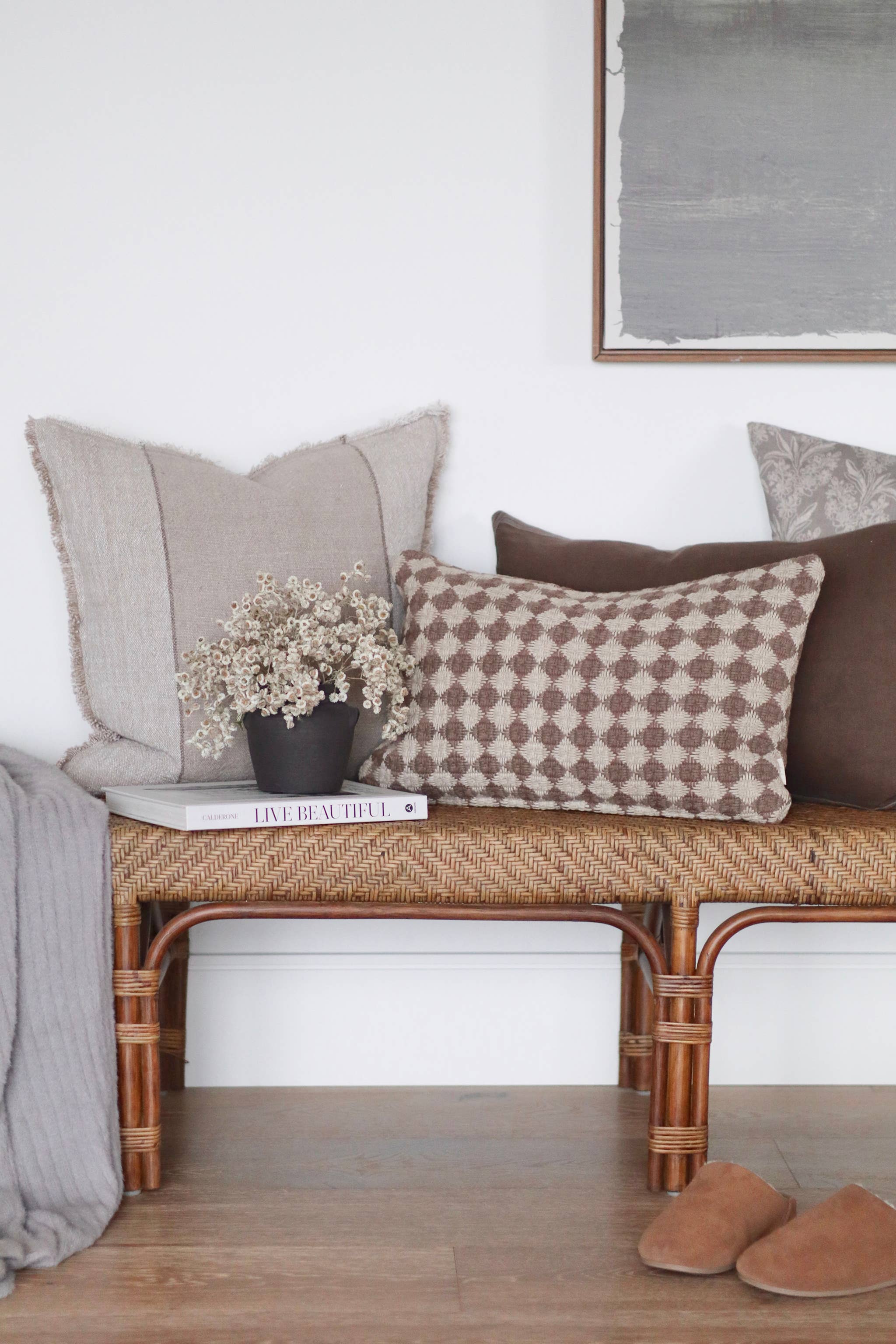 21x12 Check Weave Pillow -Brown
