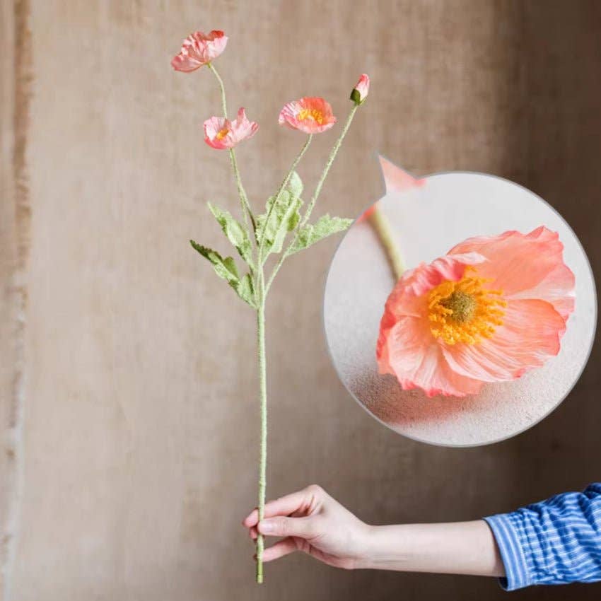 Silk Common Poppy Stem 22"