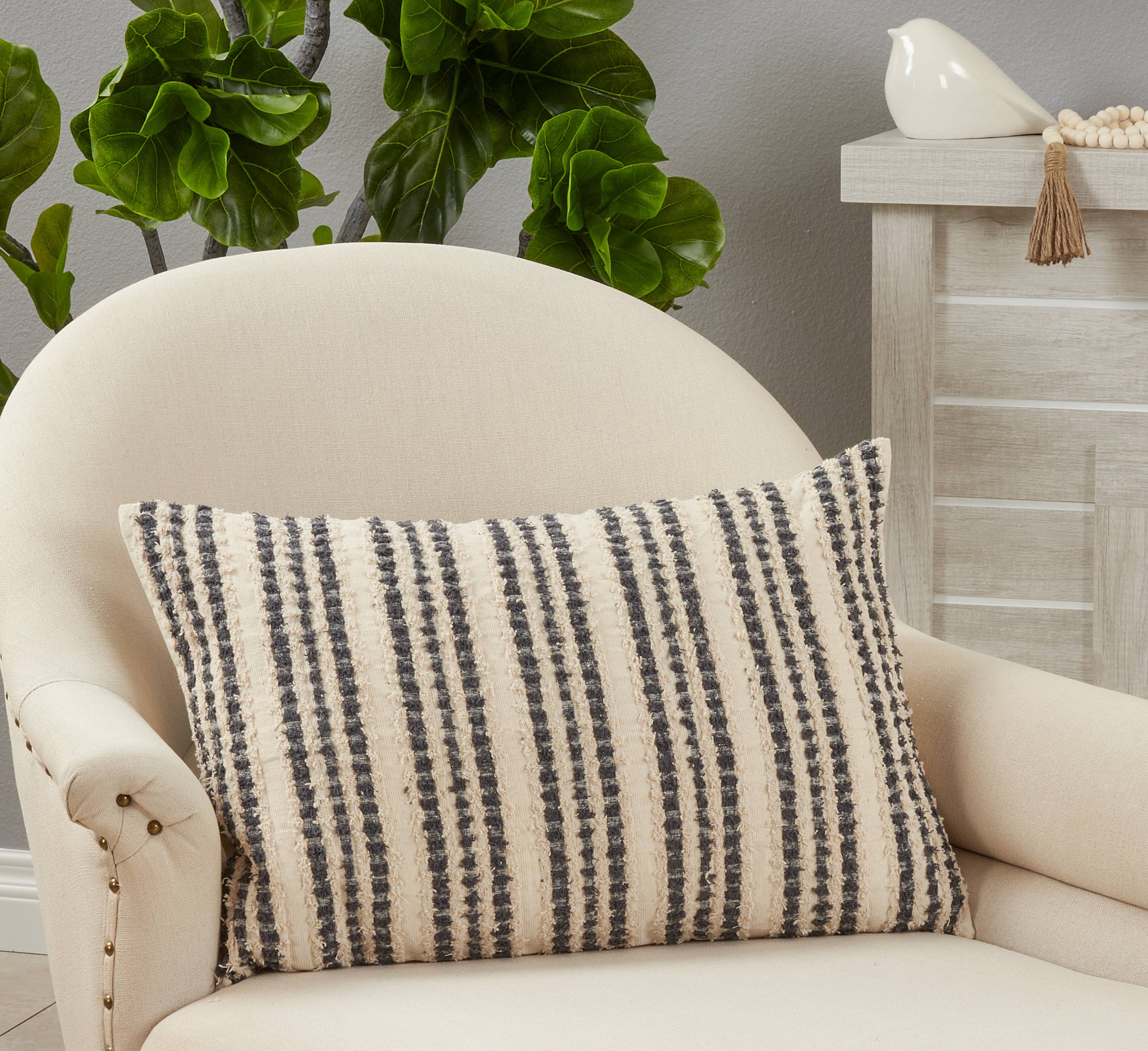 Striped Design Throw Pillow - Black and White