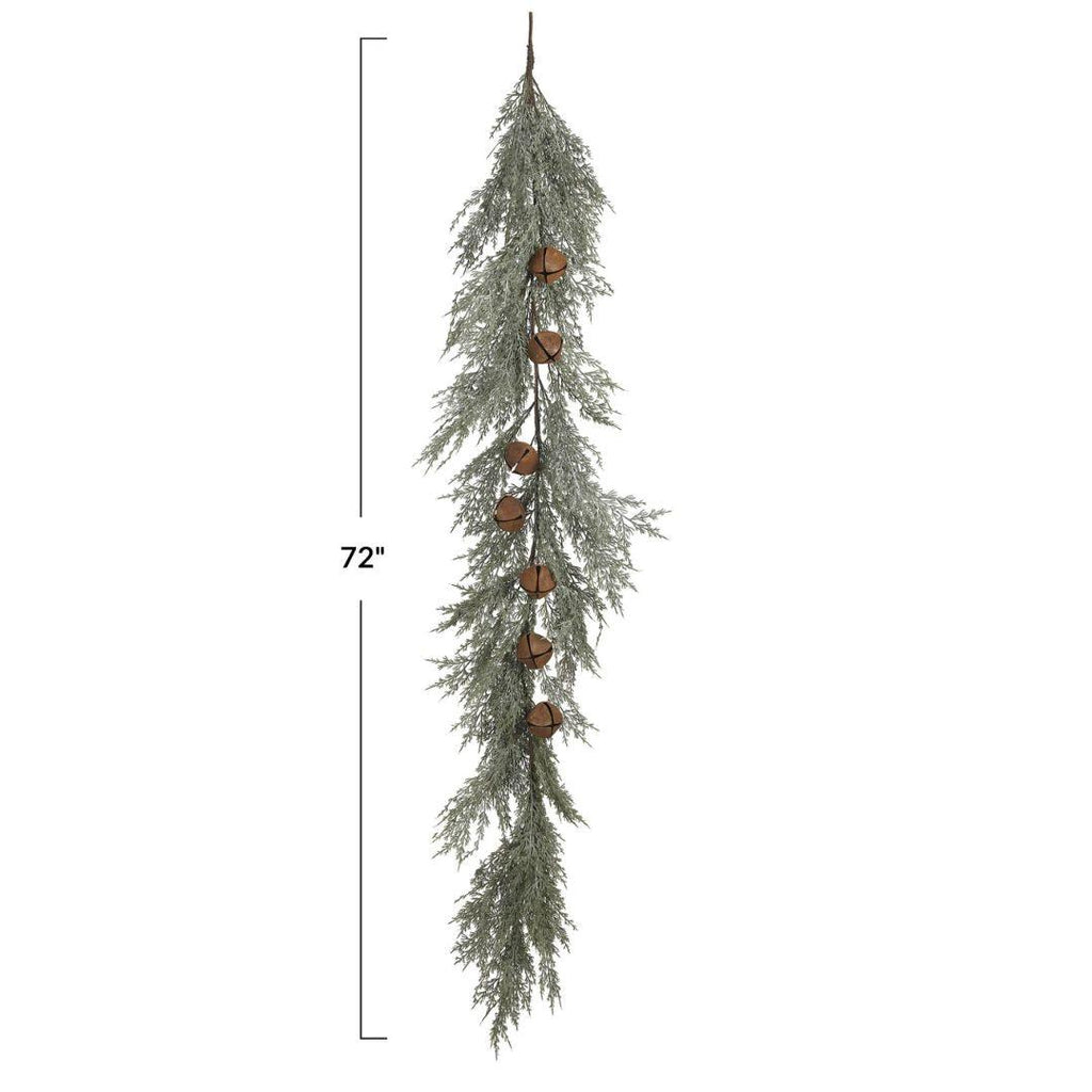 Faux Cedar Garland with Rust Finish Metal Bells - 72" long