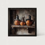 Trio of Jack-o-Lanterns in Witch Hats