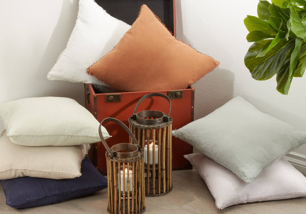 Pompom Design Pillow - Down Filled