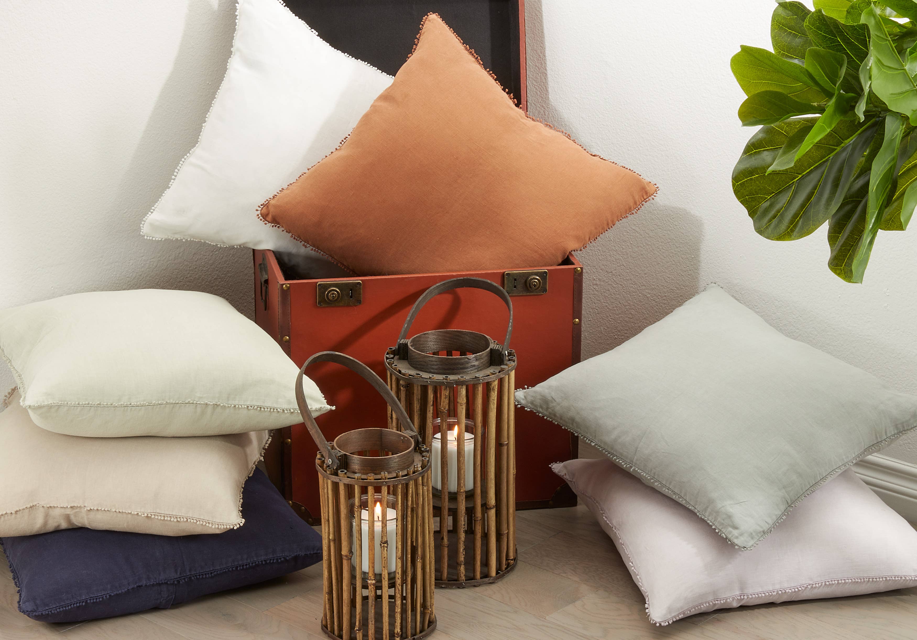 Pompom Design Pillow - Down Filled