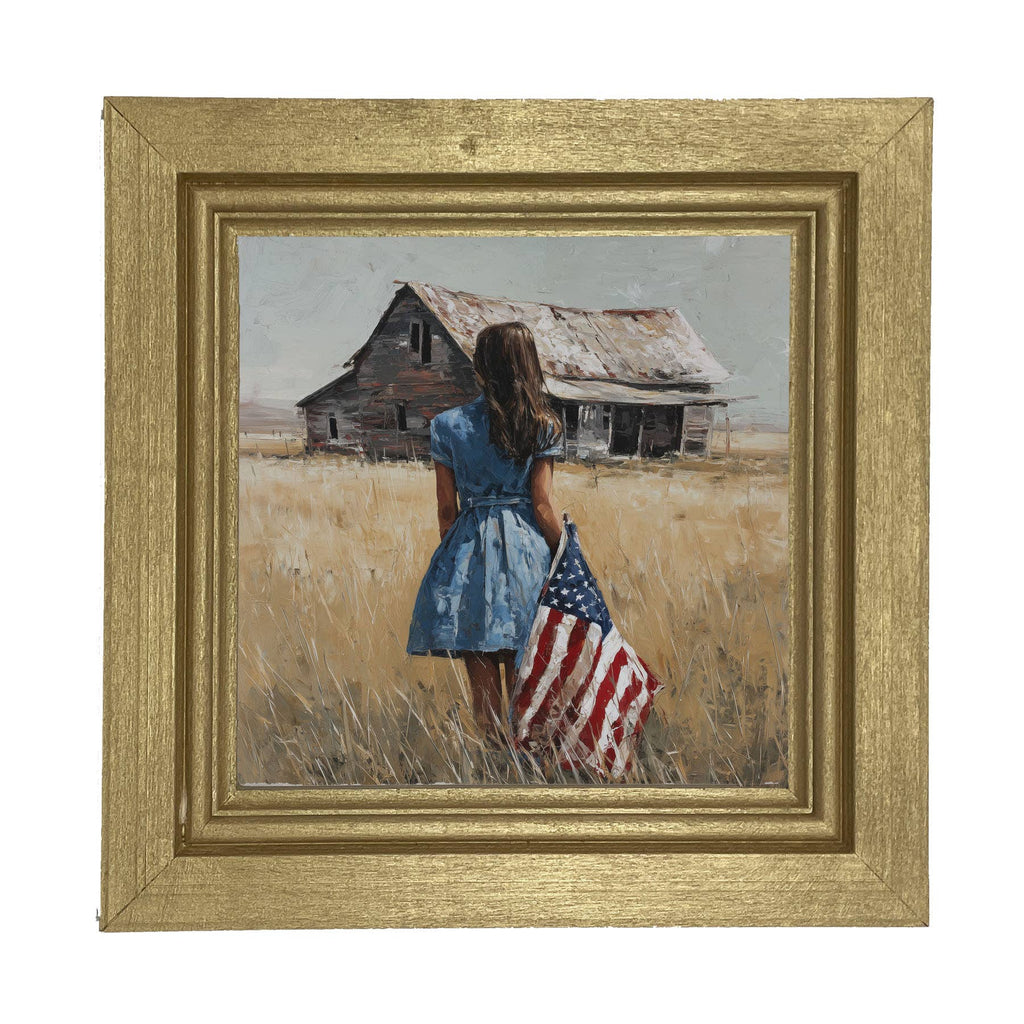Child With Flag - Girl in Blue Dress