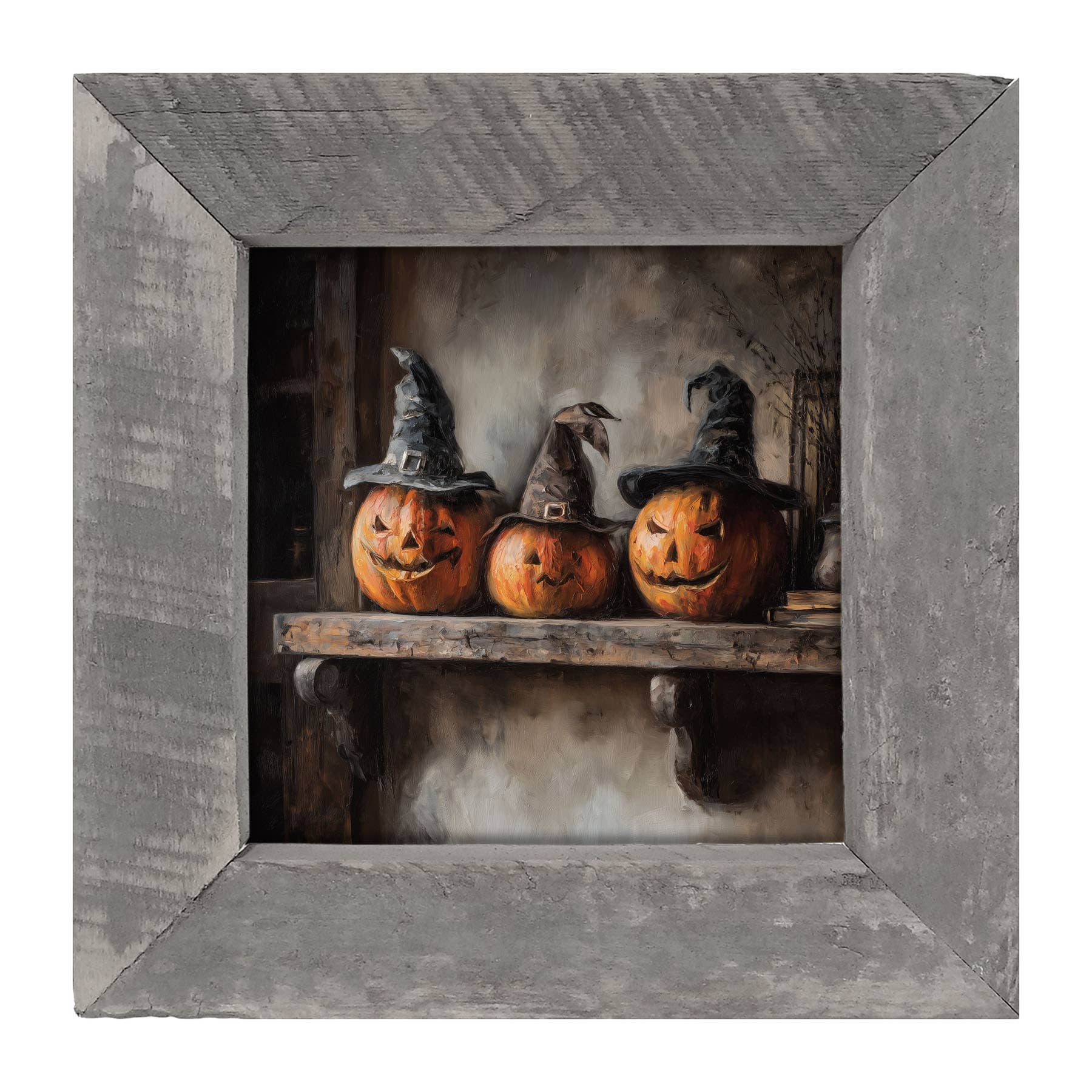 Trio of Jack-o-Lanterns in Witch Hats