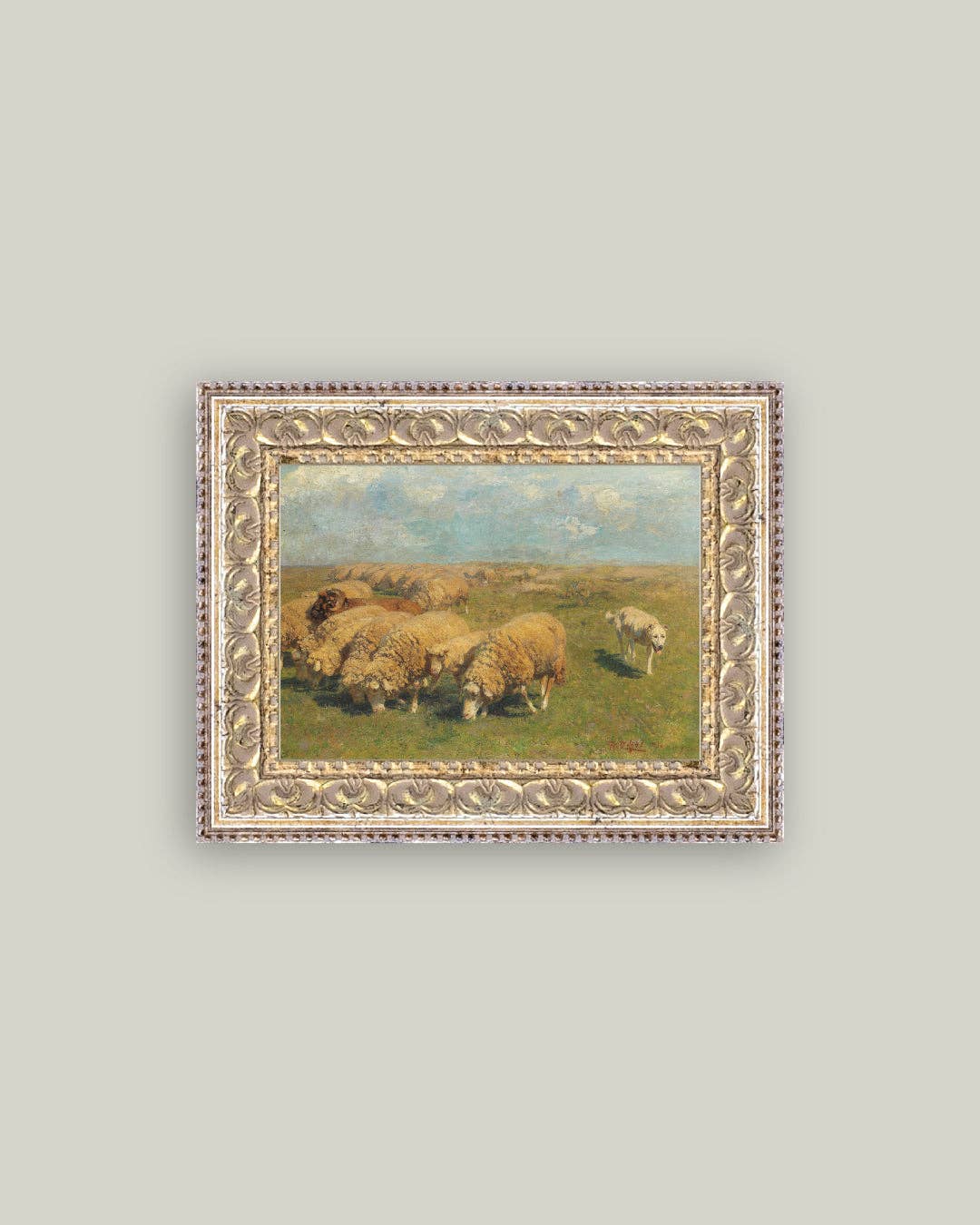Sheep with Sheep Dog Framed Antique Art