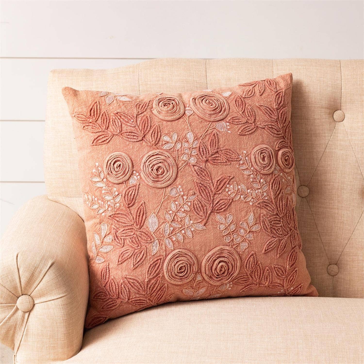 Pillow - Rose Embroidered Stone Wash (PC)