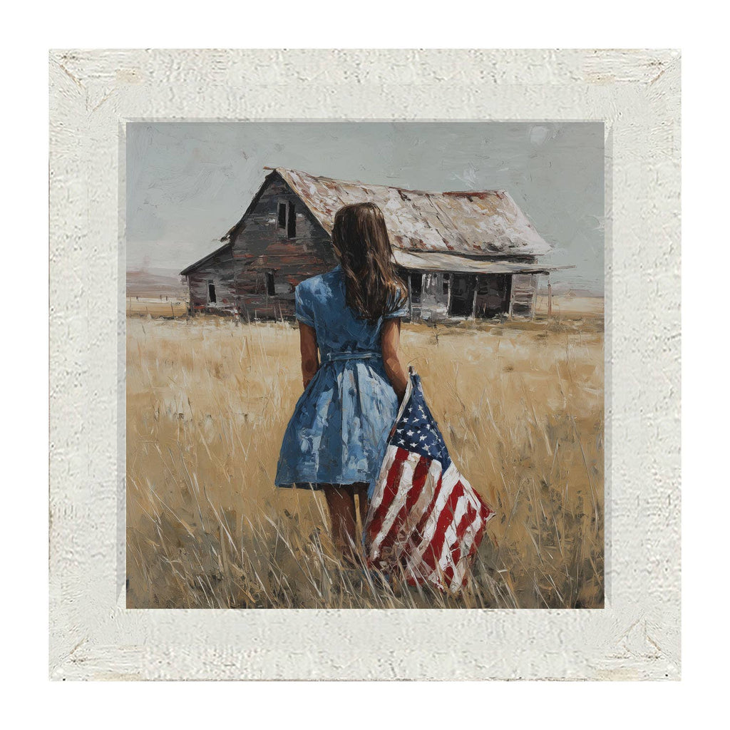 Child With Flag - Girl in Blue Dress