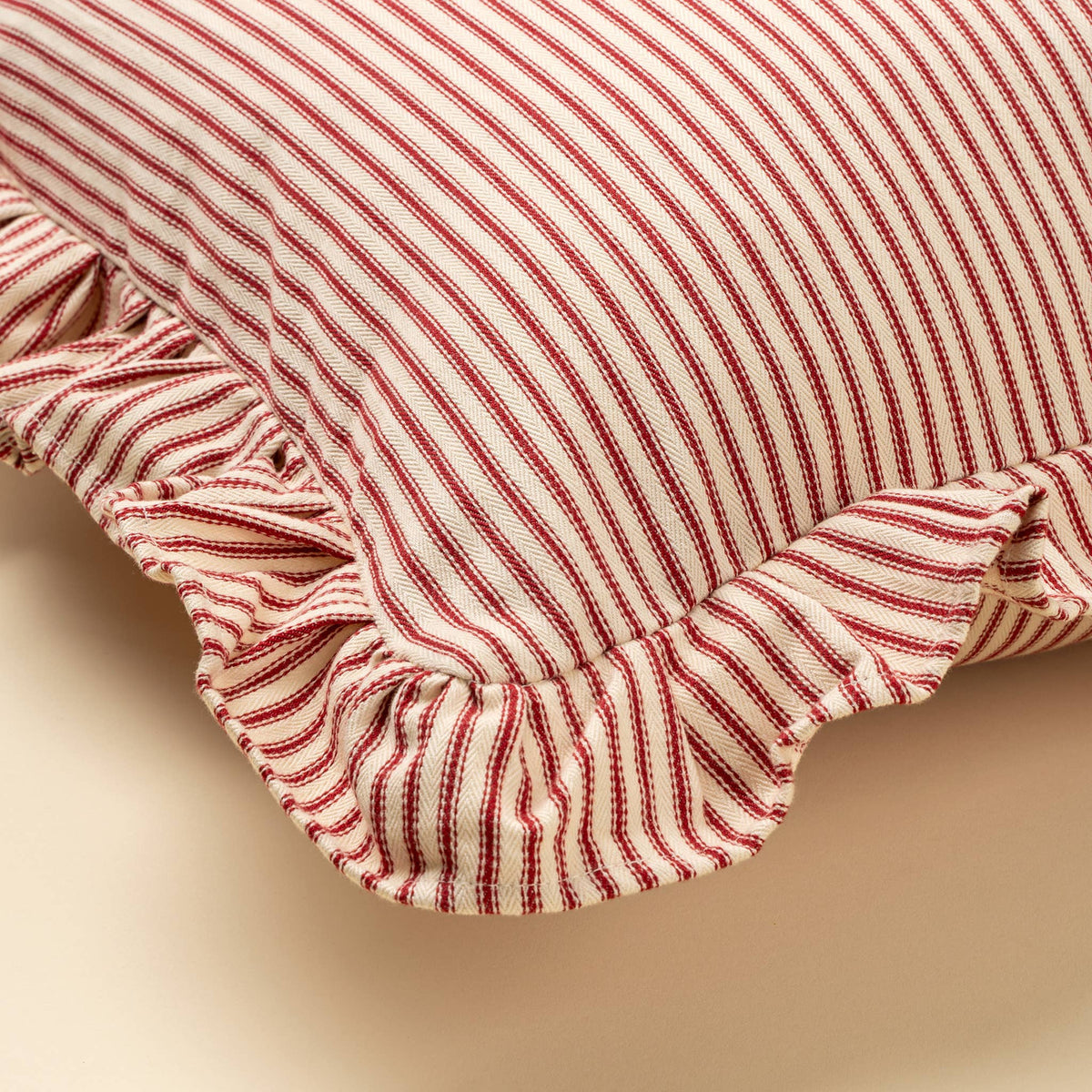 20x20 Red Ticking Ruffle Pillow