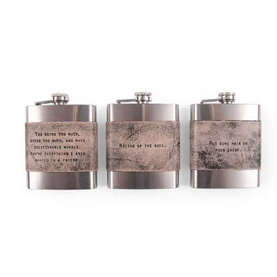 2nd Edition Grey Leather Quote Flasks - Assorted