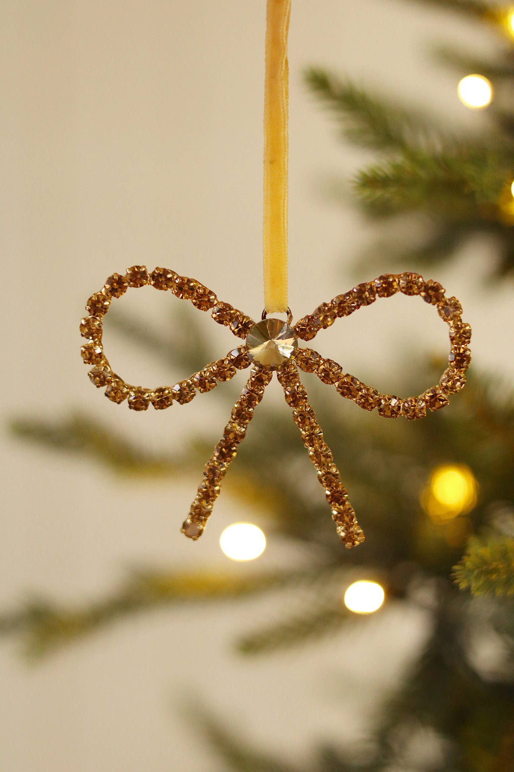 Crystal Bow Holiday Ornament, Bronze