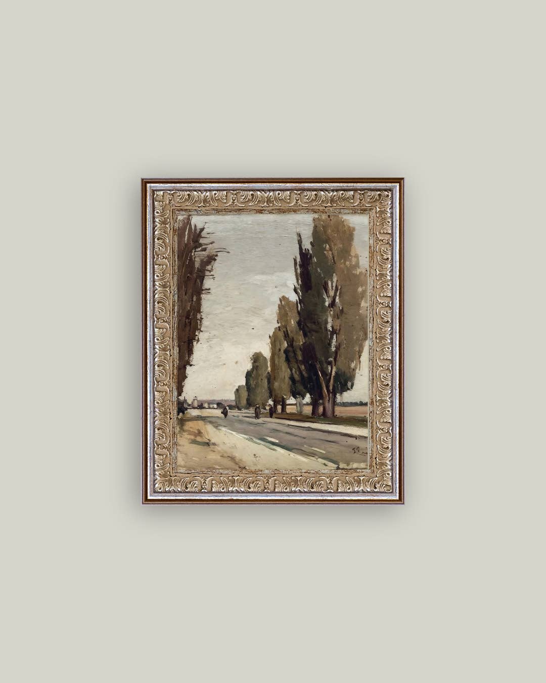 European Tree Lane Framed Antique Art
