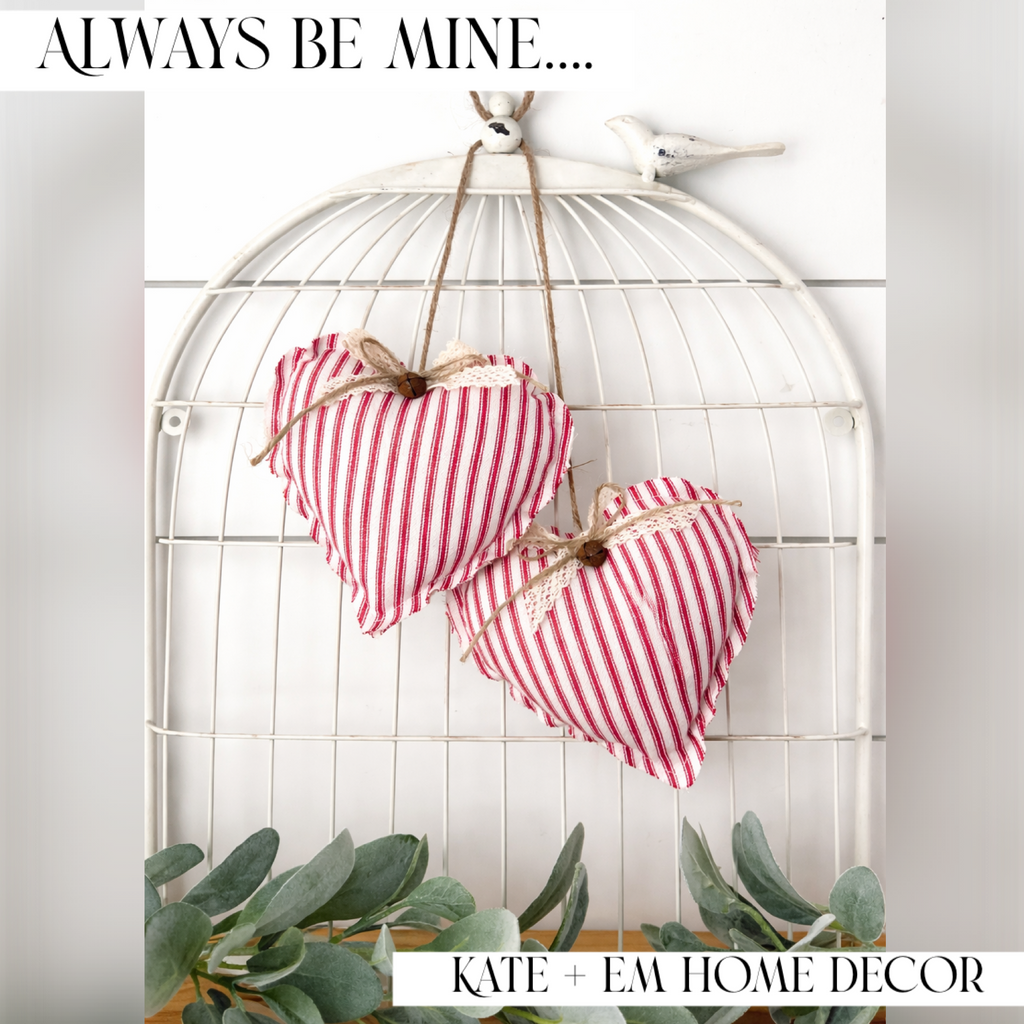 Valentine Rustic Hanging Hearts | Red Ticking