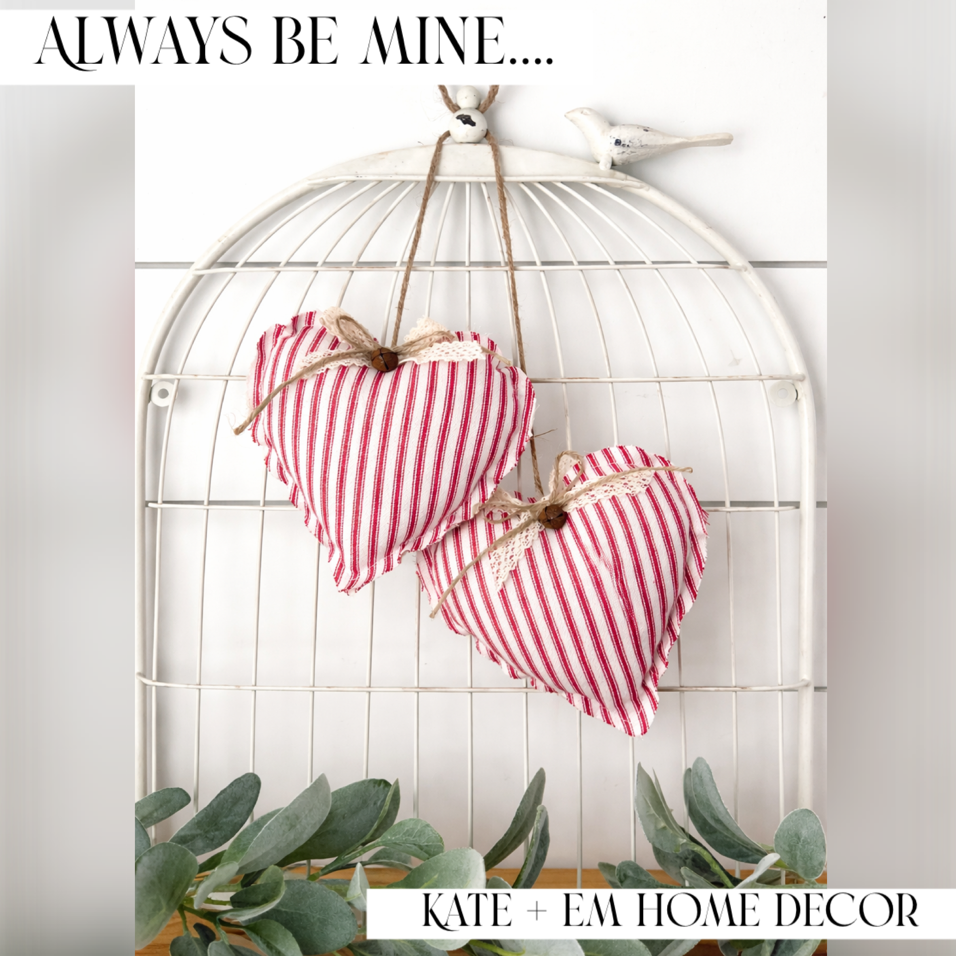 Valentine Rustic Hanging Hearts | Red Ticking
