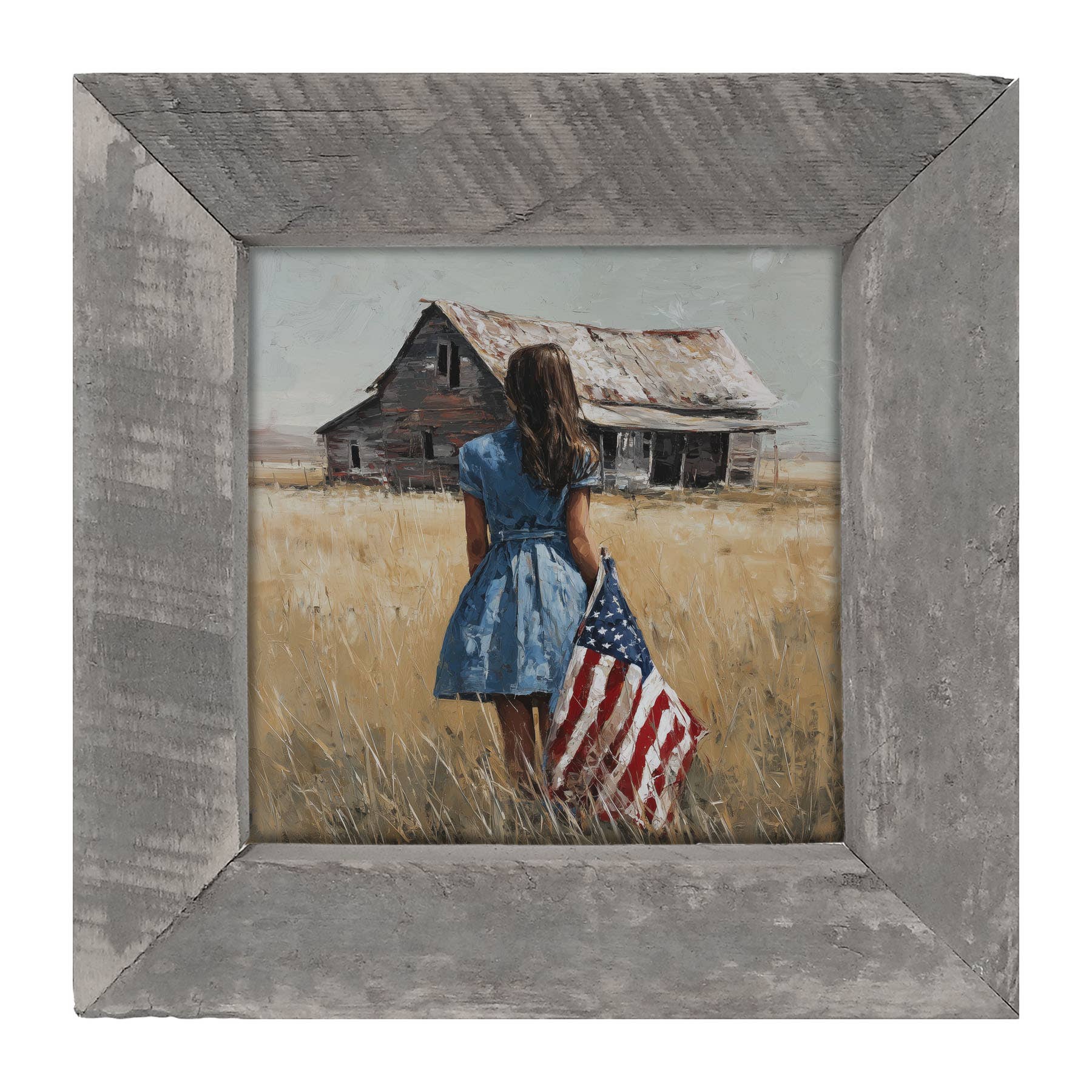 Child With Flag - Girl in Blue Dress