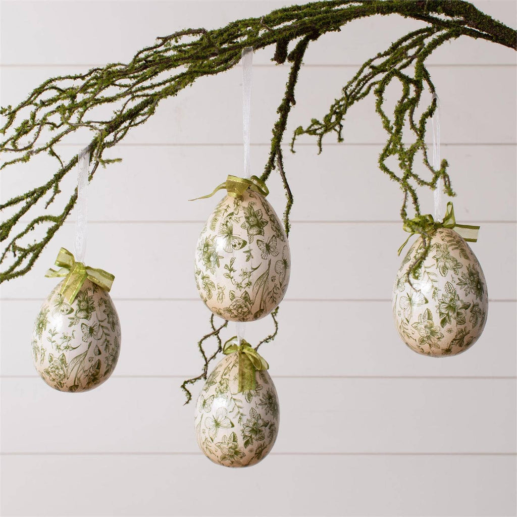 Green Toile Decoupage Large Egg