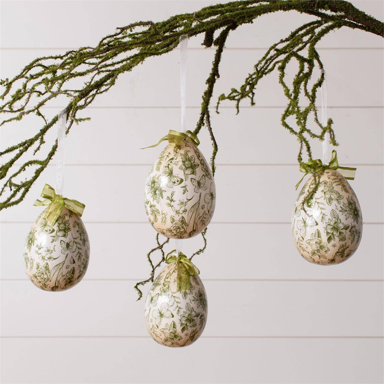 Green Toile Decoupage Large Egg