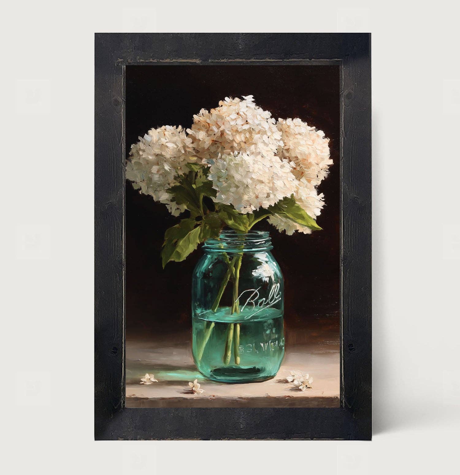 Mason Jar with White Hydrangeas - Vertical Frame
