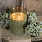 8" Green Glass 3 Wick 3D Flameless Candle Decor