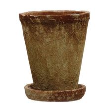 8.5" Cement Planter with Saucer – Distressed Terra-Cotta Finish