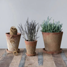 8.5" Cement Planter with Saucer – Distressed Terra-Cotta Finish
