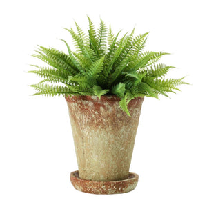 8.5" Cement Planter with Saucer – Distressed Terra-Cotta Finish