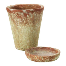 8.5" Cement Planter with Saucer – Distressed Terra-Cotta Finish