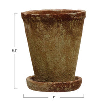 8.5" Cement Planter with Saucer – Distressed Terra-Cotta Finish