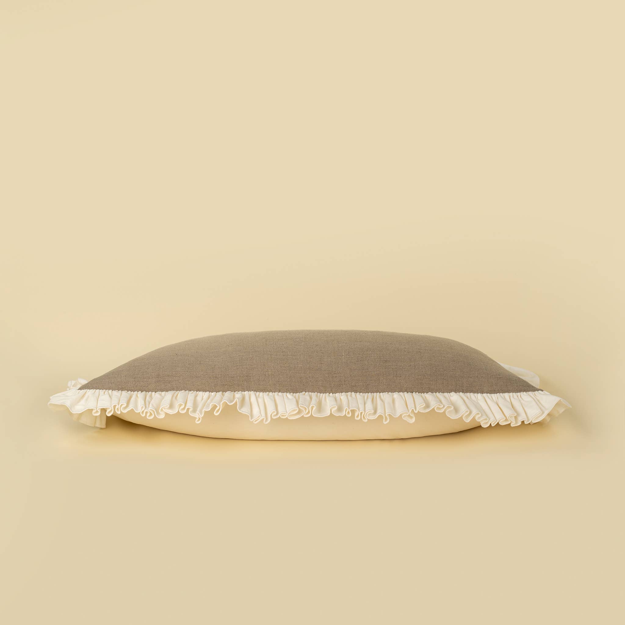 15x42 Velvet Ruffle Linen Pillow, Ivory