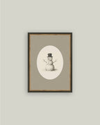 Oval Snowman Framed Antique Art