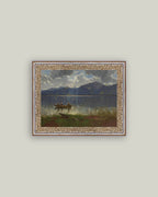 Fishermen on Lake Framed Antique Art