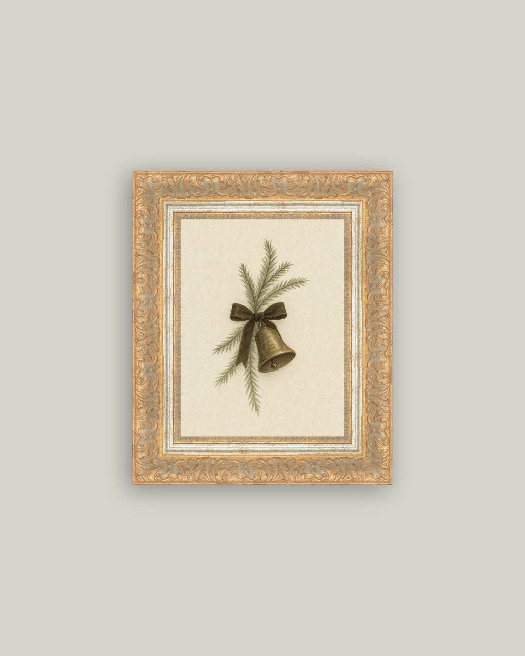 Bell with Pine Framed Antique Art