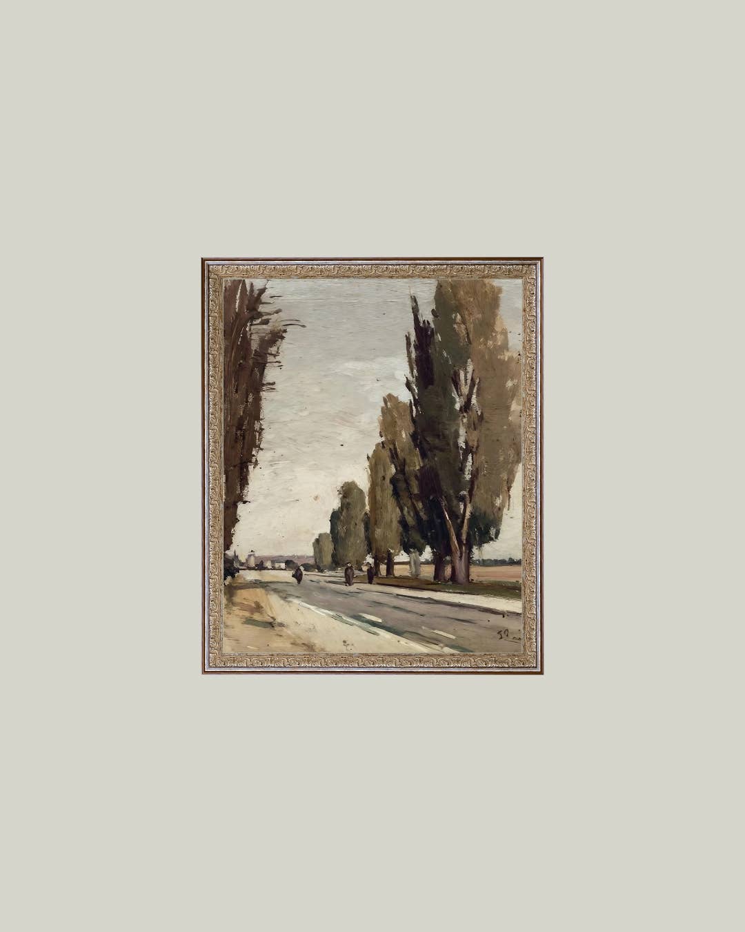 European Tree Lane Framed Antique Art