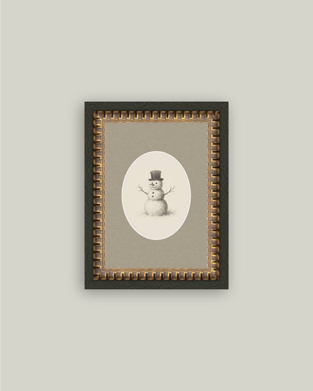Oval Snowman Framed Antique Art