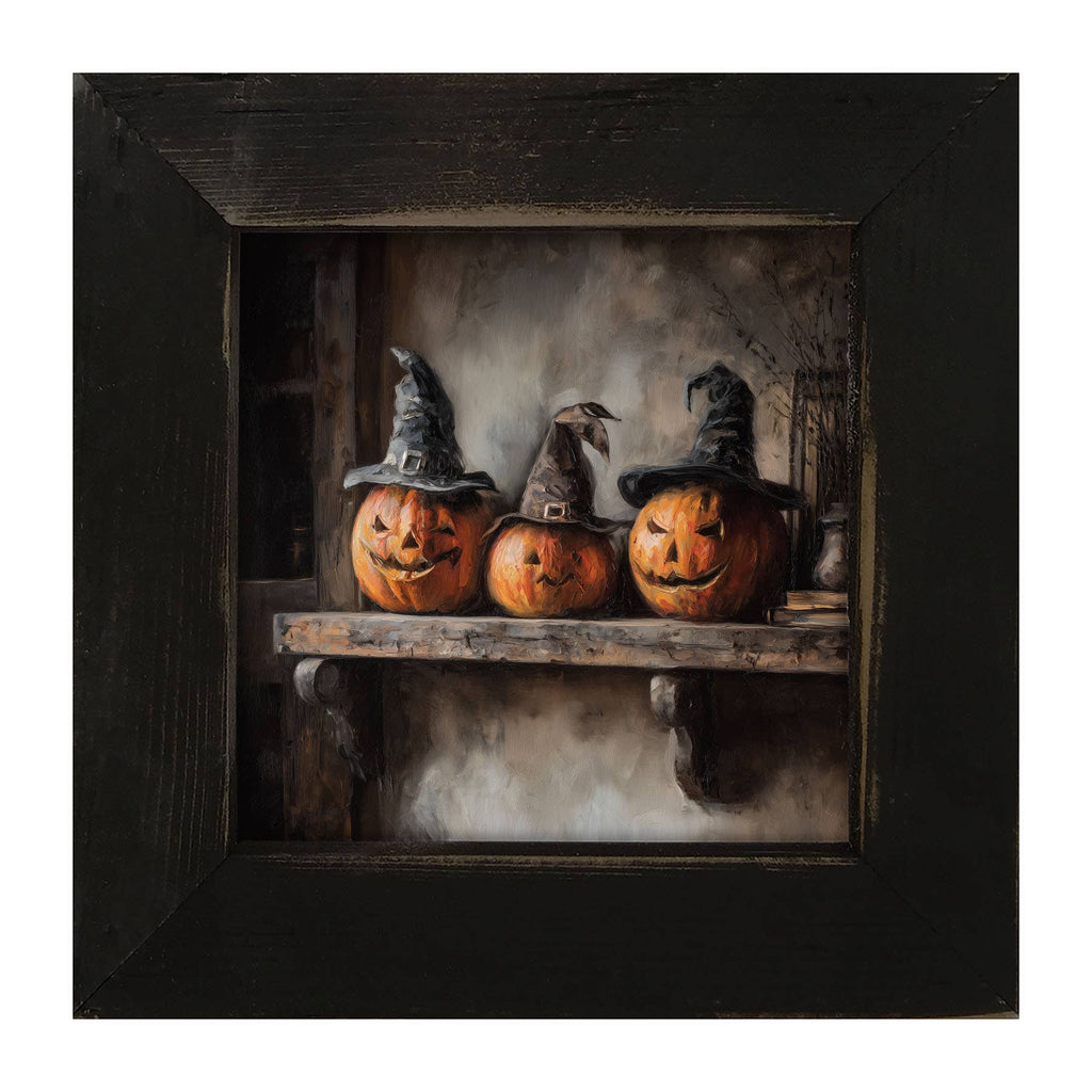 Trio of Jack-o-Lanterns in Witch Hats
