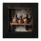 Trio of Jack-o-Lanterns in Witch Hats