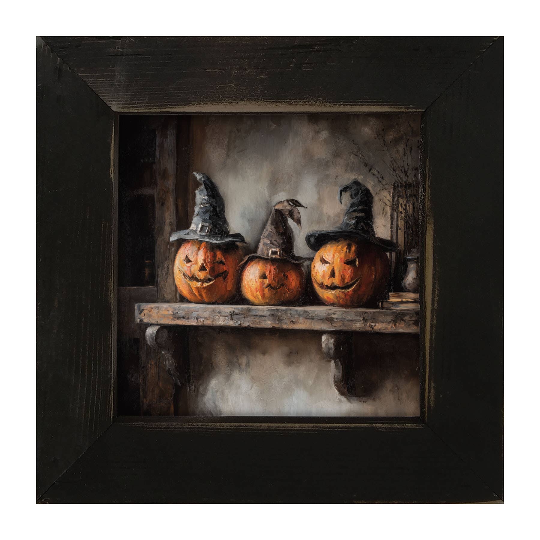 Trio of Jack-o-Lanterns in Witch Hats
