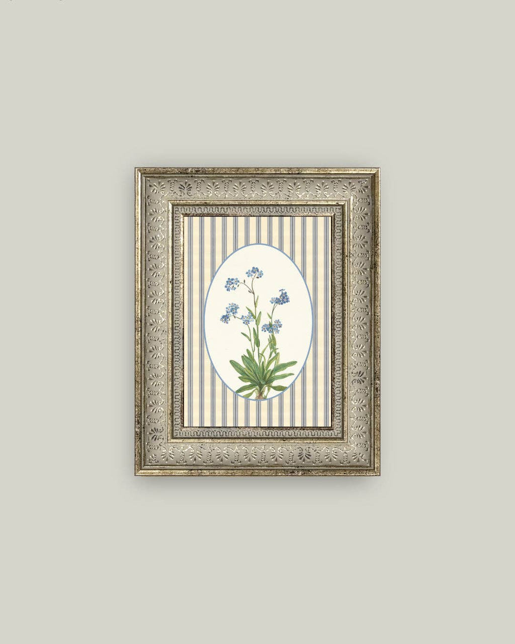 Blue Blooms on Stripe